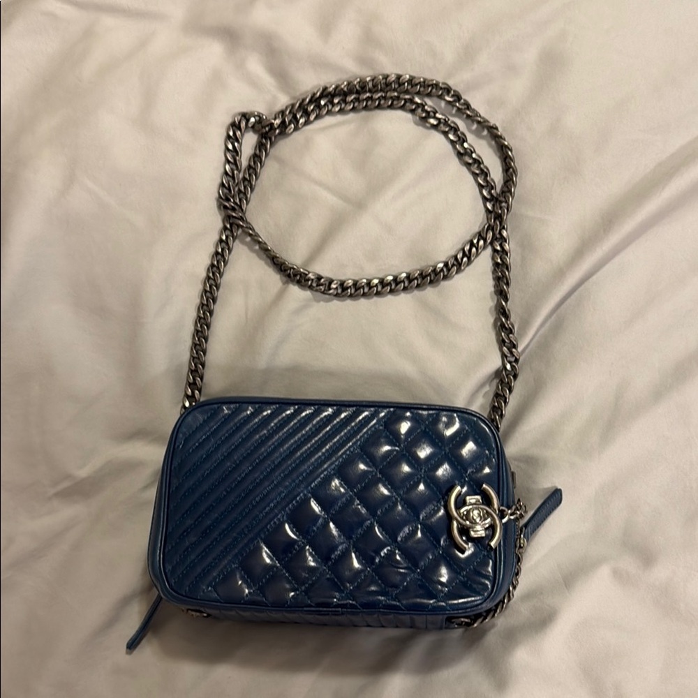 Chanel Coco Boy Quilted Blue Crossbody